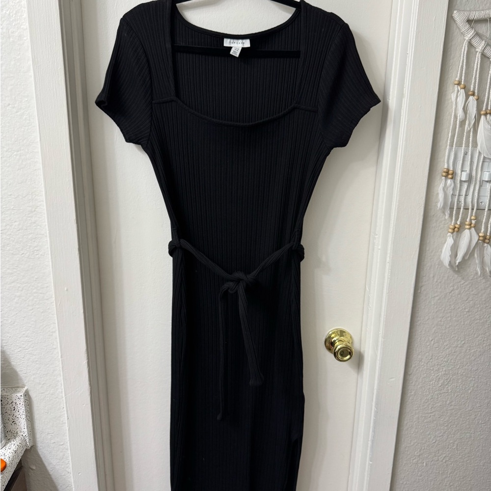 Topshop Black Sheath Midi Dress Square Neck
